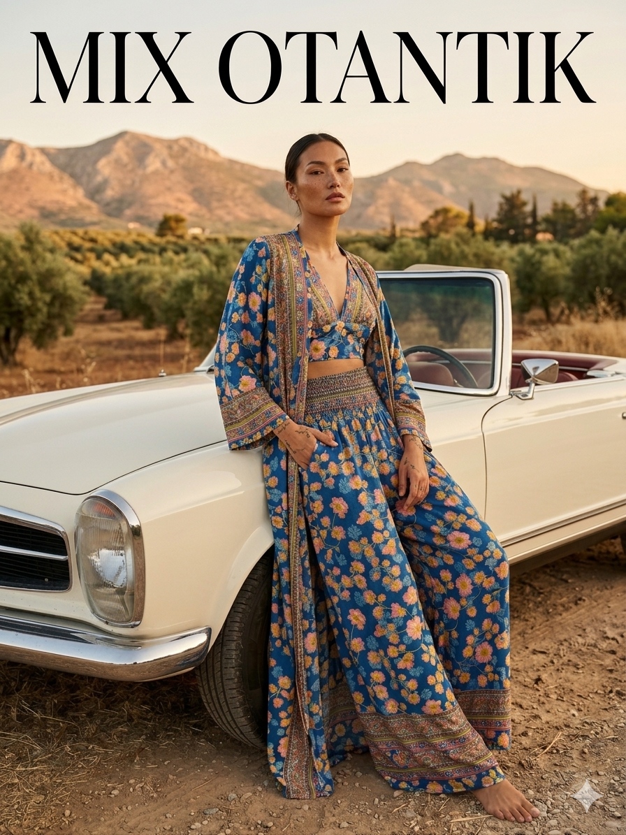 Royal Bohem Gold Yaldızlı 5 Parça İpek Takım – Kimono Büstiyer Pantolon Set